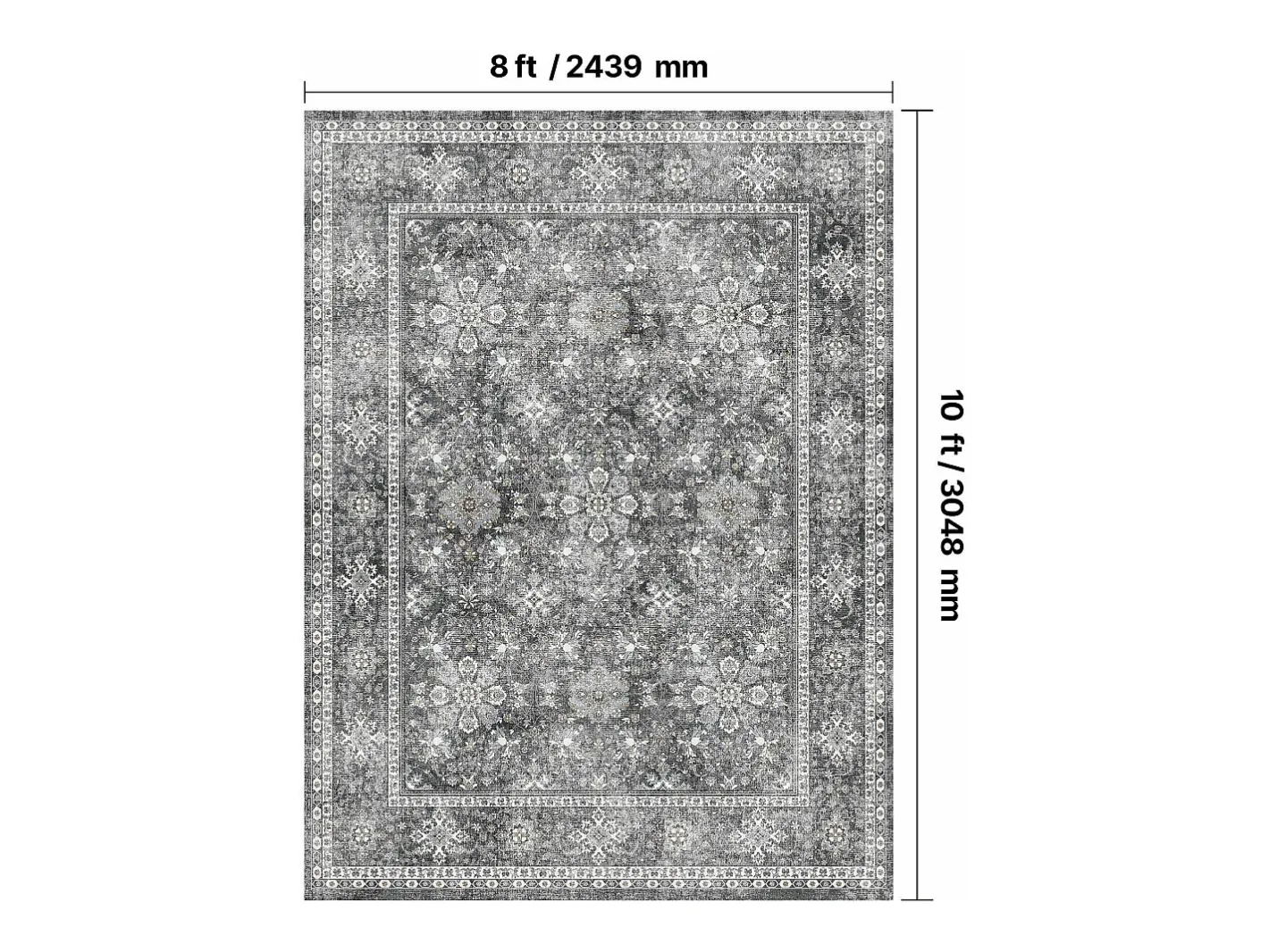 Clearance Alfombra de Salón SucceBuy, 2,4 x 3 m, Alfombra Grande para Dormitorio Lavable y Antideslizante, Suave y Cómoda, Estilo Vintage, para Dormitorio, Entrada, Gris