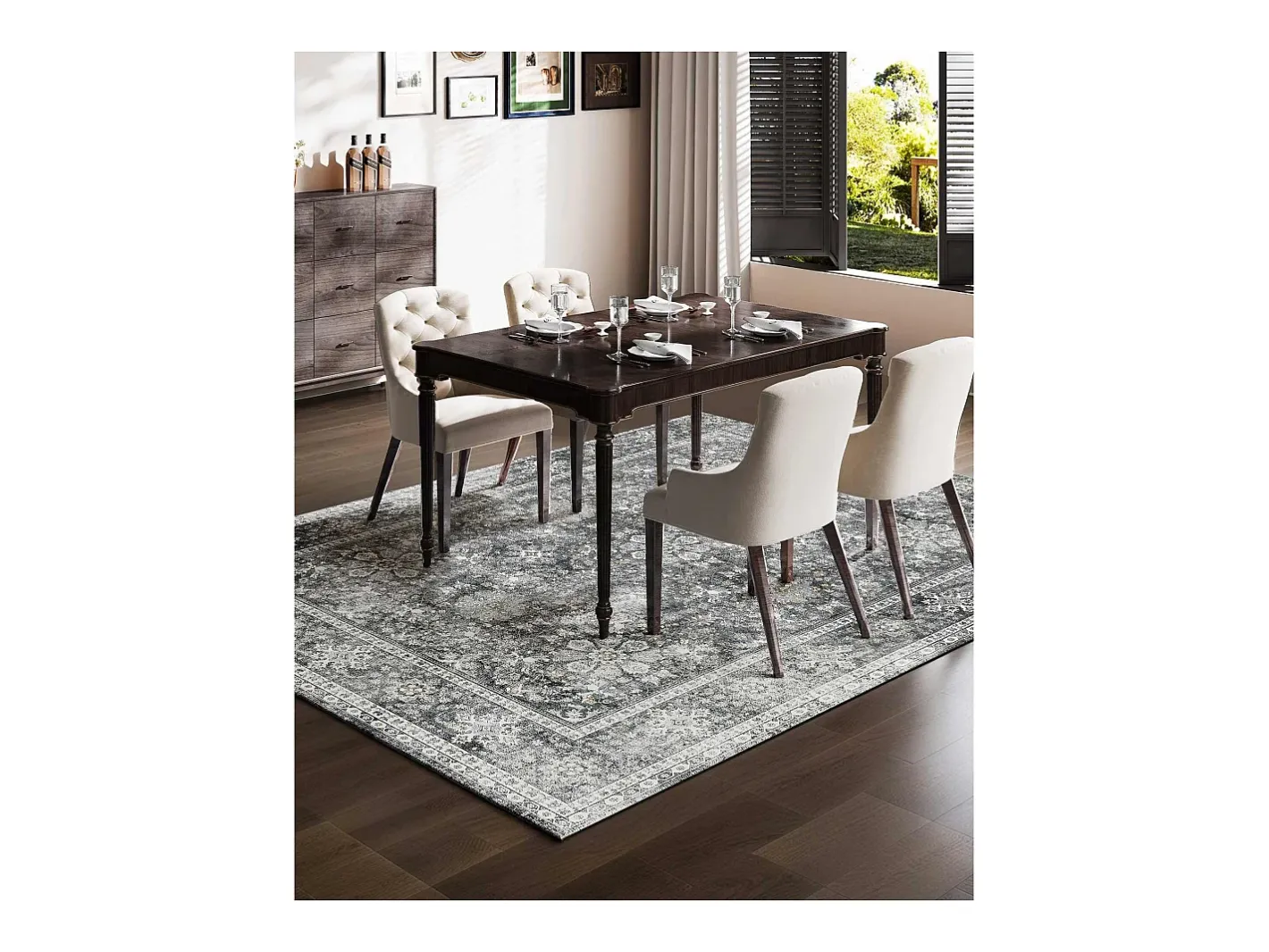 Clearance Alfombra de Salón SucceBuy, 2,4 x 3 m, Alfombra Grande para Dormitorio Lavable y Antideslizante, Suave y Cómoda, Estilo Vintage, para Dormitorio, Entrada, Gris