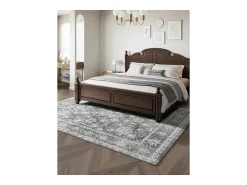 Clearance Alfombra de Salón SucceBuy, 2,4 x 3 m, Alfombra Grande para Dormitorio Lavable y Antideslizante, Suave y Cómoda, Estilo Vintage, para Dormitorio, Entrada, Gris