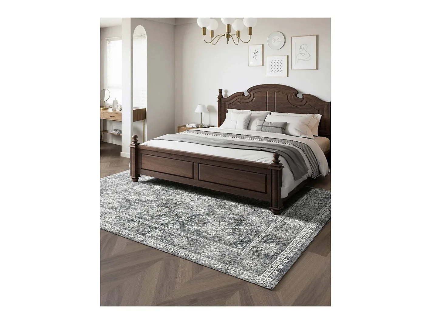 Clearance Alfombra de Salón SucceBuy, 2,4 x 3 m, Alfombra Grande para Dormitorio Lavable y Antideslizante, Suave y Cómoda, Estilo Vintage, para Dormitorio, Entrada, Gris