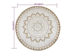 Alfombra de suelo de yute trenzado estampada redonda de 210 cm Beige