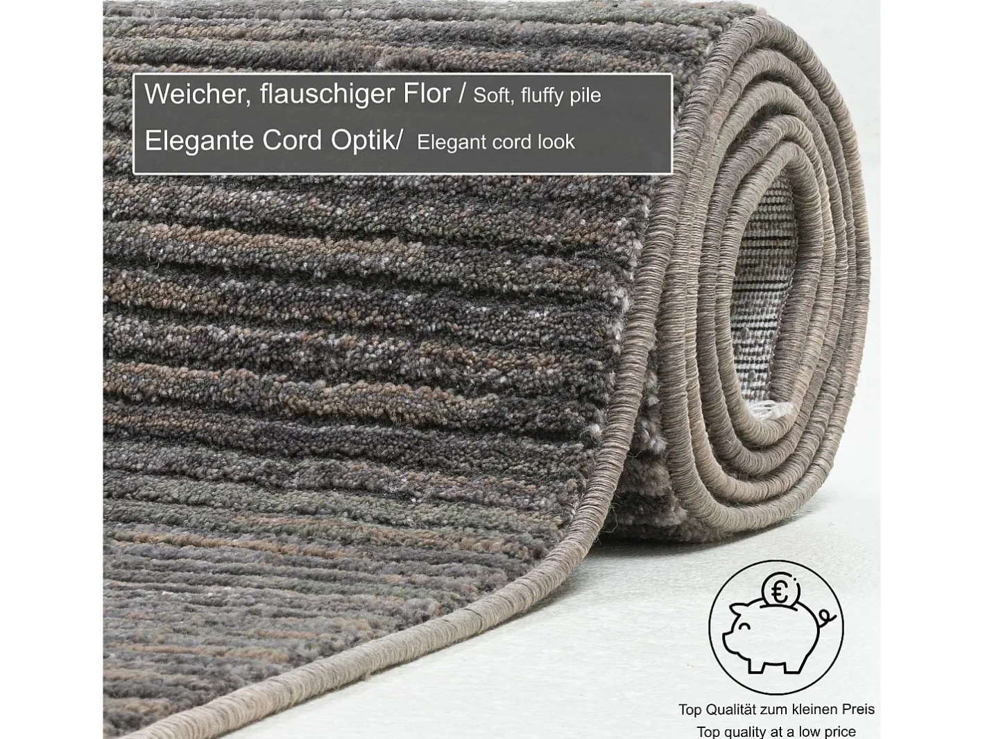 Alfombra de tejido plano con aspecto corto 80x150 cm oscuro Corduletta Gris Clearance