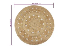 Alfombra De Cocina|Alfombra Redonda-Alfombra de yute con diseño trenzado, redonda de 120 cm. Beige