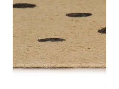 Alfombra De Cocina|Alfombra Redonda-Alfombra de yute hecha a mano con estampado de lunares de 150 cm Negro