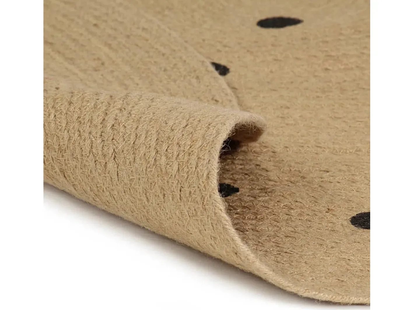 Alfombra De Cocina|Alfombra Redonda-Alfombra de yute hecha a mano con estampado de lunares de 150 cm Negro