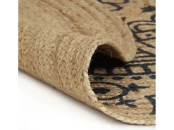Alfombra De Cocina|Alfombra Redonda-Alfombra de yute hecha a mano con estampado azul oscuro 120 cm Marru00f3n