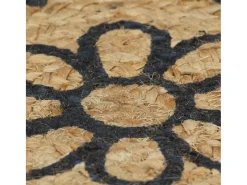 Alfombra De Cocina|Alfombra Redonda-Alfombra de yute hecha a mano con estampado azul oscuro 120 cm Marru00f3n