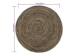 Sale Alfombra de yute hecha a mano negra y marrón 210 cm Negro