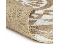 Alfombra De Cocina|Alfombra Redonda-Alfombra de yute hecha a mano con estampado de 120 cm Blanco
