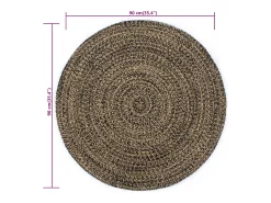 New Alfombra de yute hecha a mano negra y natural 90 cm Negro