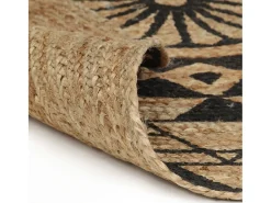 Clicnbuy Alfombra De Salón|Alfombra Redonda-Alfombra de yute tejida a mano con estampado 150 cm Negro