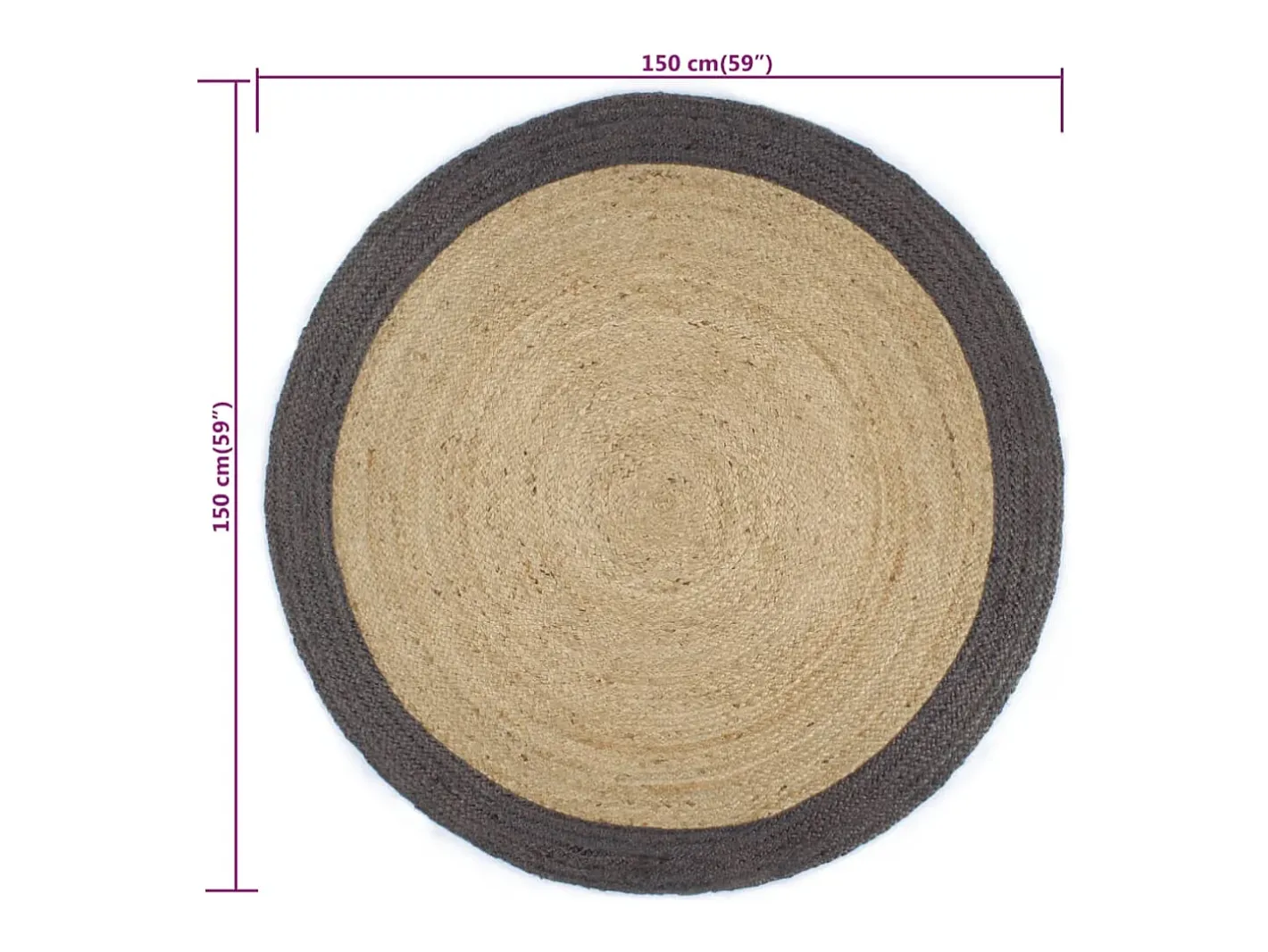 Outlet Clicnbuy Alfombra de yute tejida a mano con borde oscuro 150 cm Gris