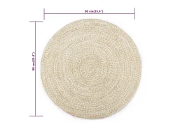 Outlet Alfombra de yute tejida a mano y natural 90 cm ES50111 Blanco