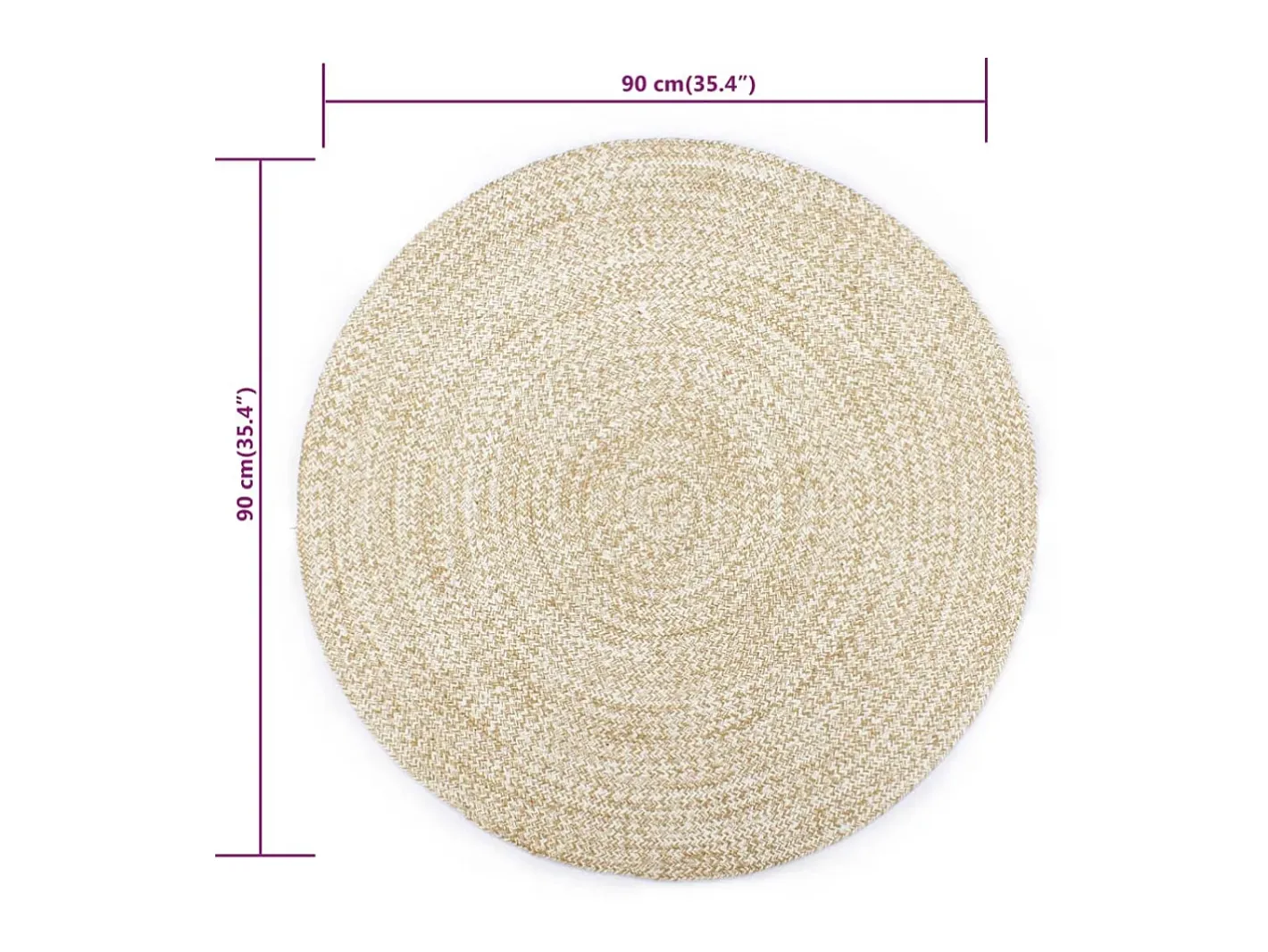 Outlet Alfombra de yute tejida a mano y natural 90 cm ES50111 Blanco