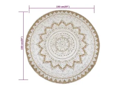 Alfombra De Cocina|Alfombra Redonda-Alfombra de yute trenzado estampada redonda de 150 cm Beige
