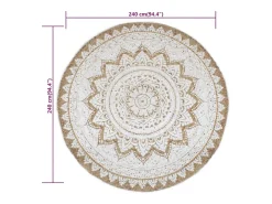 Alfombra De Cocina|Alfombra Redonda-Alfombra de yute trenzado estampada redonda de 240 cm Beige