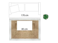 Hot Atmosphera Alfombra decorativa de yute natural 120x170 cm con borde de algodón, grosor 1 cm, estilo auténtico y natural Blanco