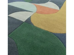 Alfombra geométrica, hecho a mano 100% lana - 200x290cm - , verde, crema, naranja, oro - Matrix Statement Azul Outlet