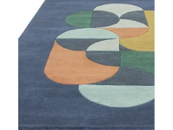 Alfombra geométrica, hecho a mano 100% lana - 120x170cm - , verde, crema, naranja, oro - Matrix Statement Azul Clearance