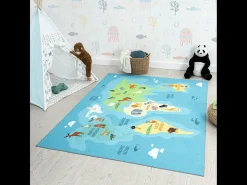 the carpet Alfombra De Salón|Alfombra Infantil-Alfombra Happy Life de Aprendizaje - - 80x150 cm Azul
