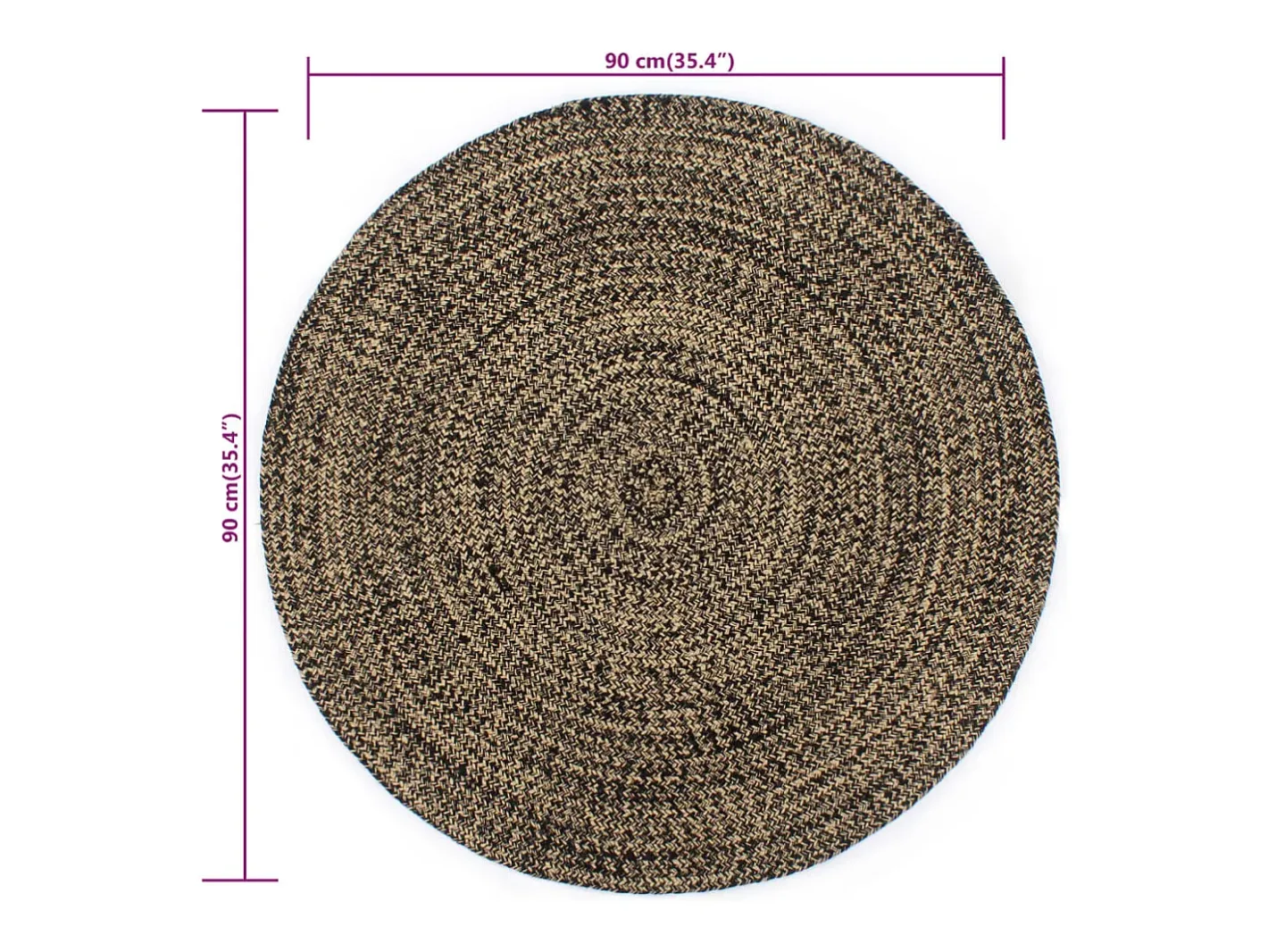 Clicnbuy Alfombra De Salón|Alfombra Redonda-Alfombra hecha a mano de yute negra y natural 90 cm Negro