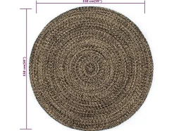 Alfombra De Salón|Alfombra Redonda-Alfombra hecha a mano de yute negra y natural 150 cm ES98933 Negro