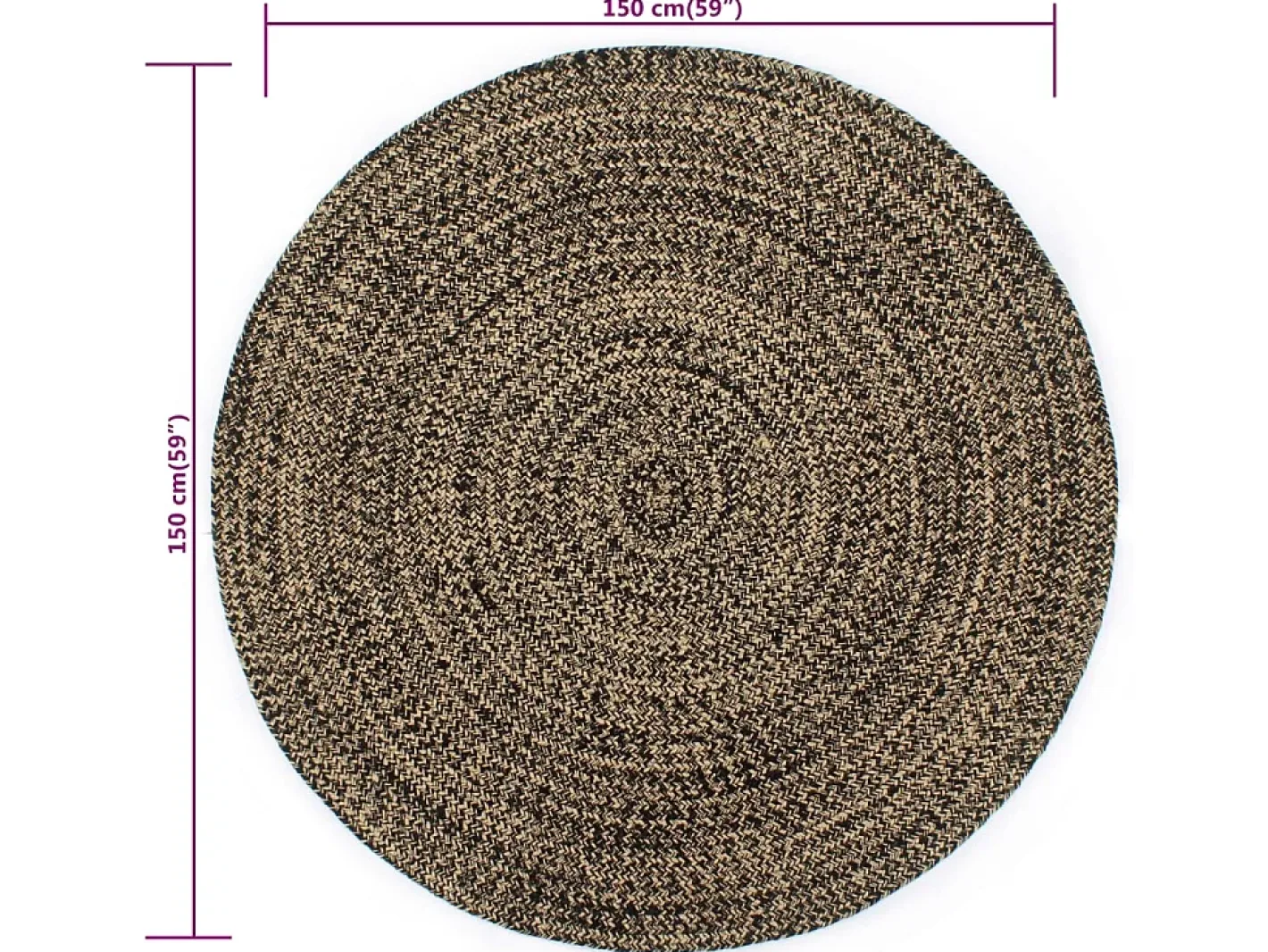 Alfombra De Salón|Alfombra Redonda-Alfombra hecha a mano de yute negra y natural 150 cm ES98933 Negro