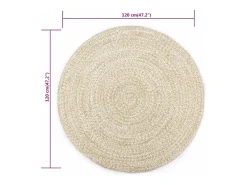 Clicnbuy Alfombra De Salón|Alfombra Redonda-Alfombra hecha a mano de yute blanca y natural 120 cm Blanco
