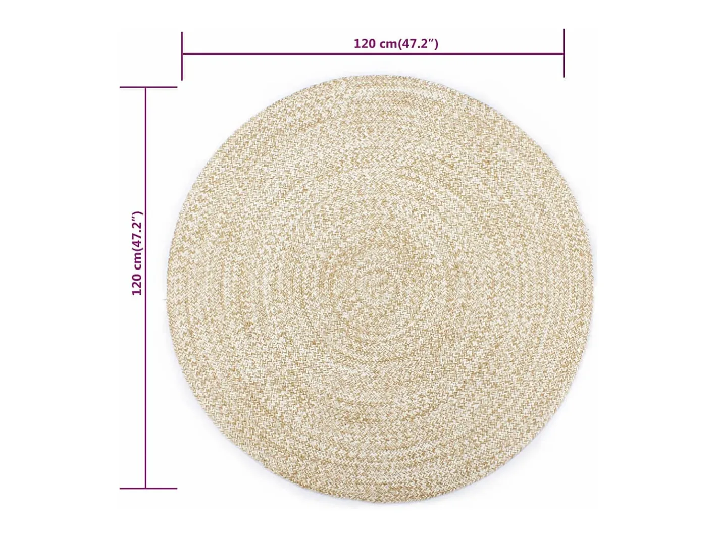 Clicnbuy Alfombra De Salón|Alfombra Redonda-Alfombra hecha a mano de yute blanca y natural 120 cm Blanco