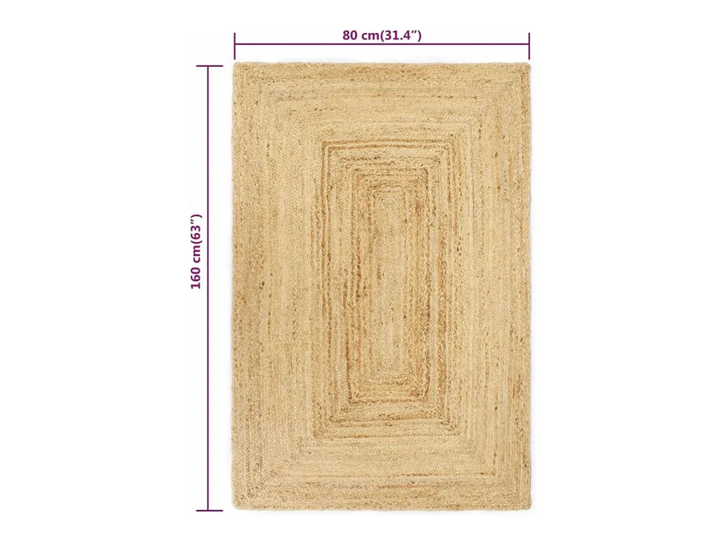 Clicnbuy Alfombra De Salón-Alfombra hecha a mano de yute natural 80x160 cm Marru00f3n