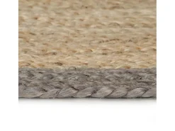 Alfombra De Salón|Alfombra Redonda-Alfombra hecha a mano de yute con borde 150 cm ES61338 Gris