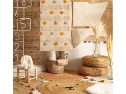 Atmosphera for Kids Alfombra Infantil|Alfombra Redonda-Alfombra Infantil Redonda 100 cm en Yute Natural con Motivo Cabeza de Osito - Decoración Moderna y Fácil de Mantener Beige