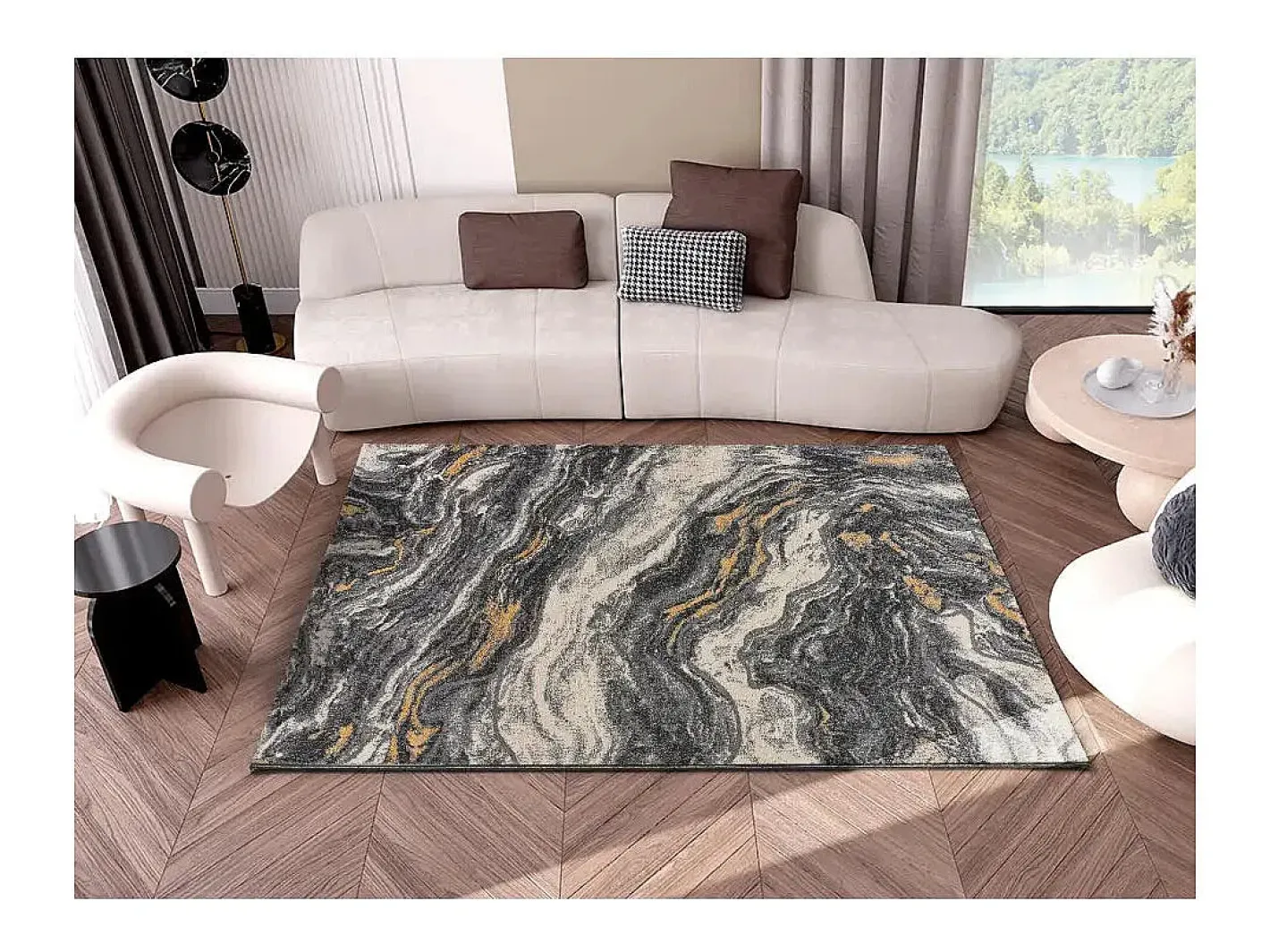 Clearance Alfombra interior - efecto mármol - - 80 x 150 cm - MARMOL ONDA Gris