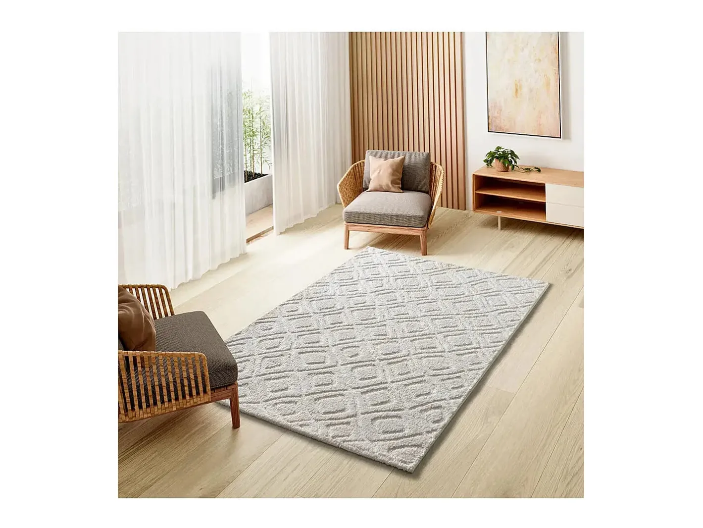 Alfombra De Salón-Alfombra interior - escandinavo con relieve - - 190 x 285 cm - JUNO Blanco