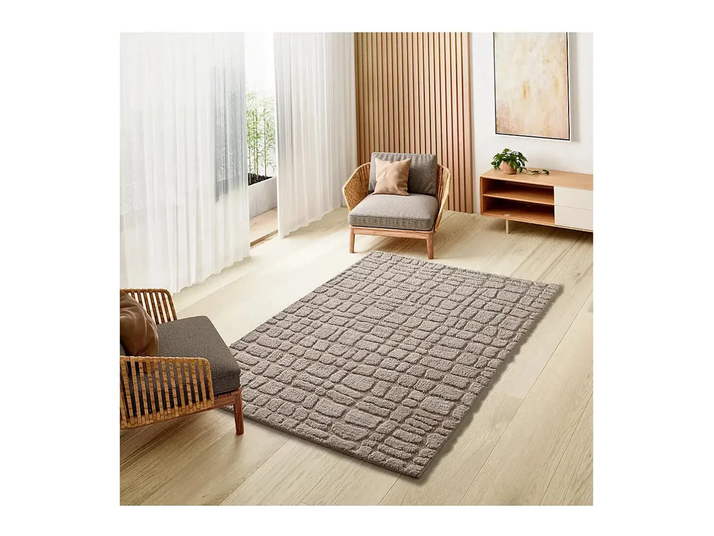 Alfombra De Salón-Alfombra interior - escandinavo con relieve - piedra - 126 x 190 cm - JUNO Topo