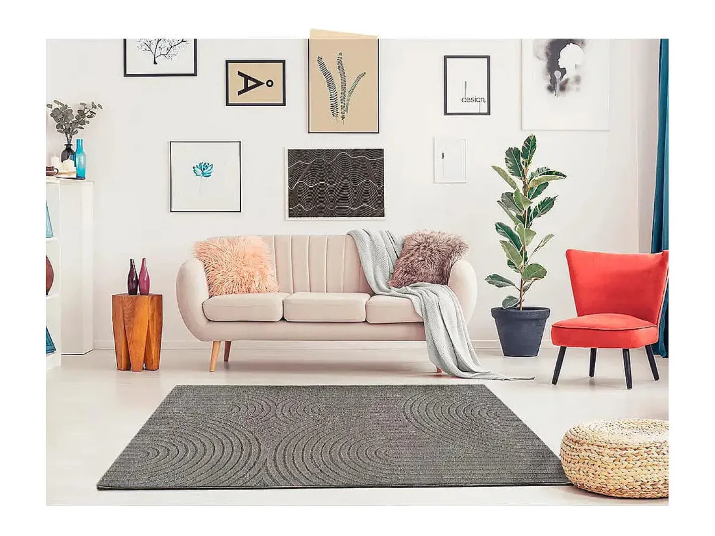 Clearance Alfombra interior - escandinavo con relieve - - 160 x 230 cm - LINA Gris