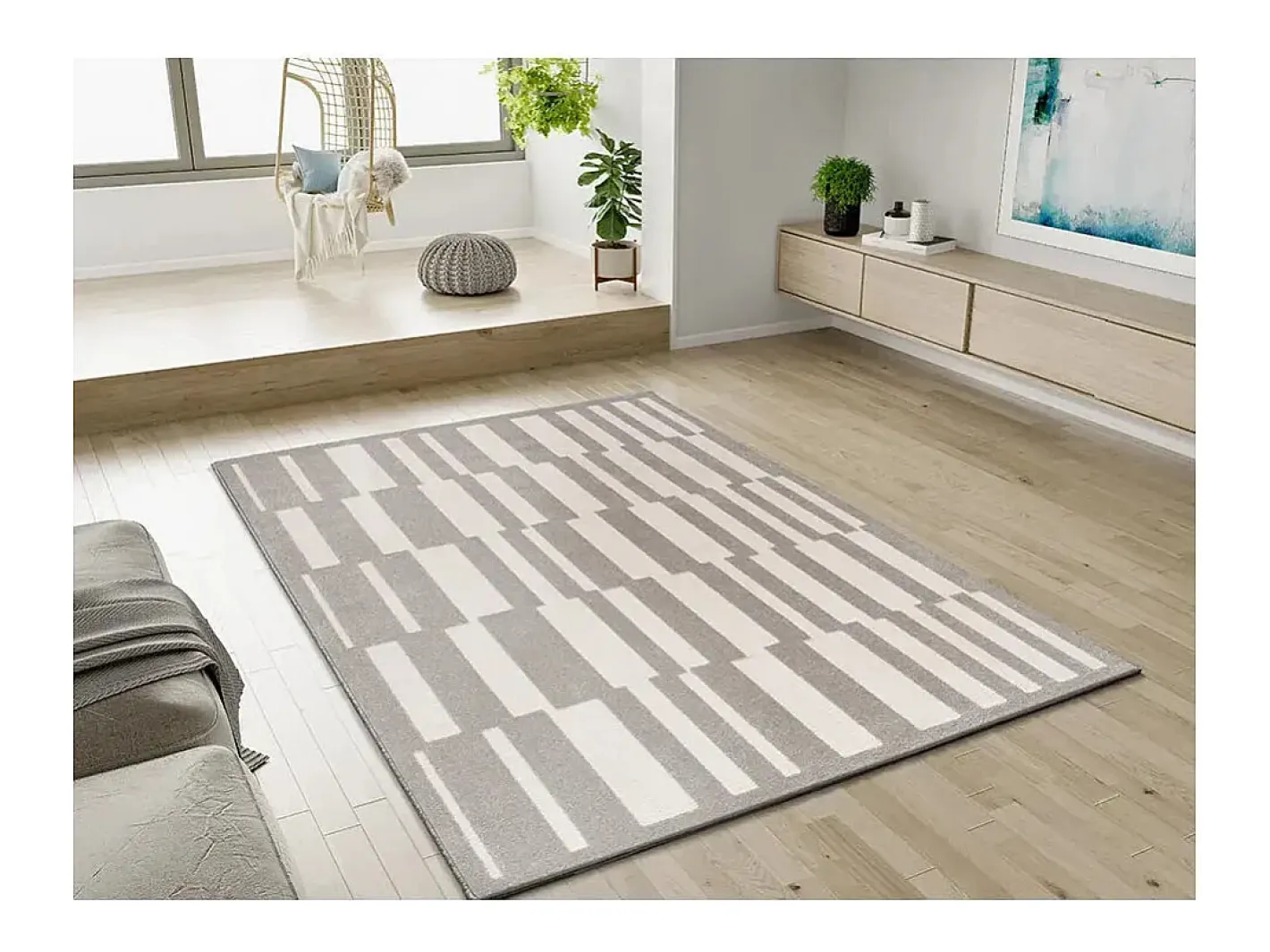 Alfombra interior - geométrico con relieve - - 80 x 150 cm - BARESA Gris / Blanco