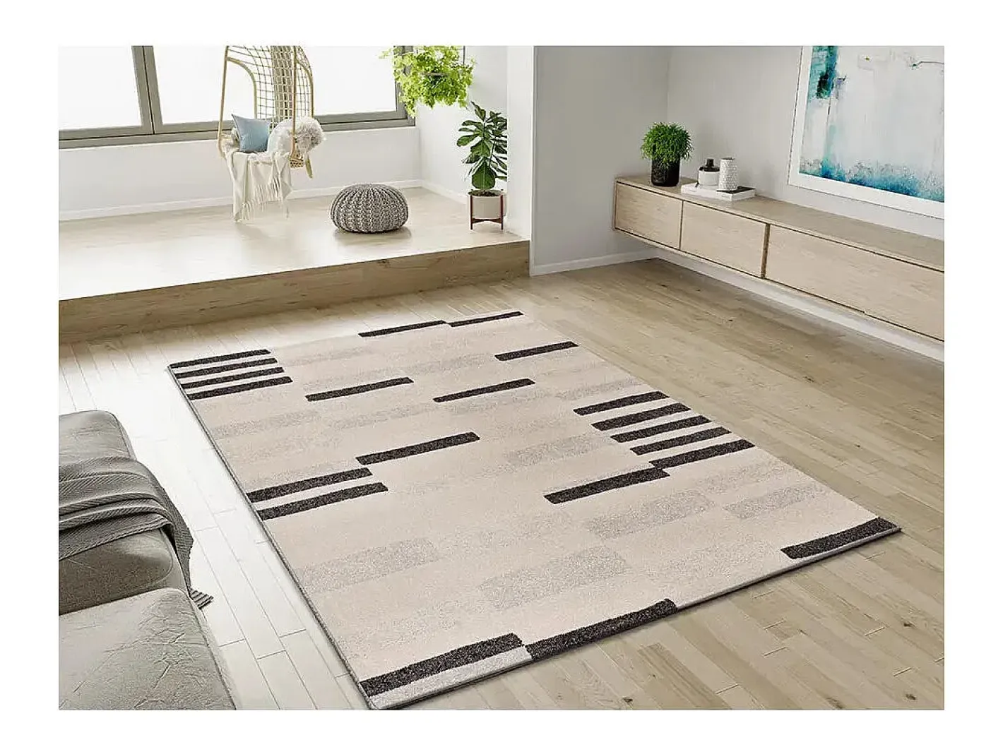 Clearance Alfombra interior - geométrico - beige / negro - 80 x 150 cm - LESSIA Negro / Beige