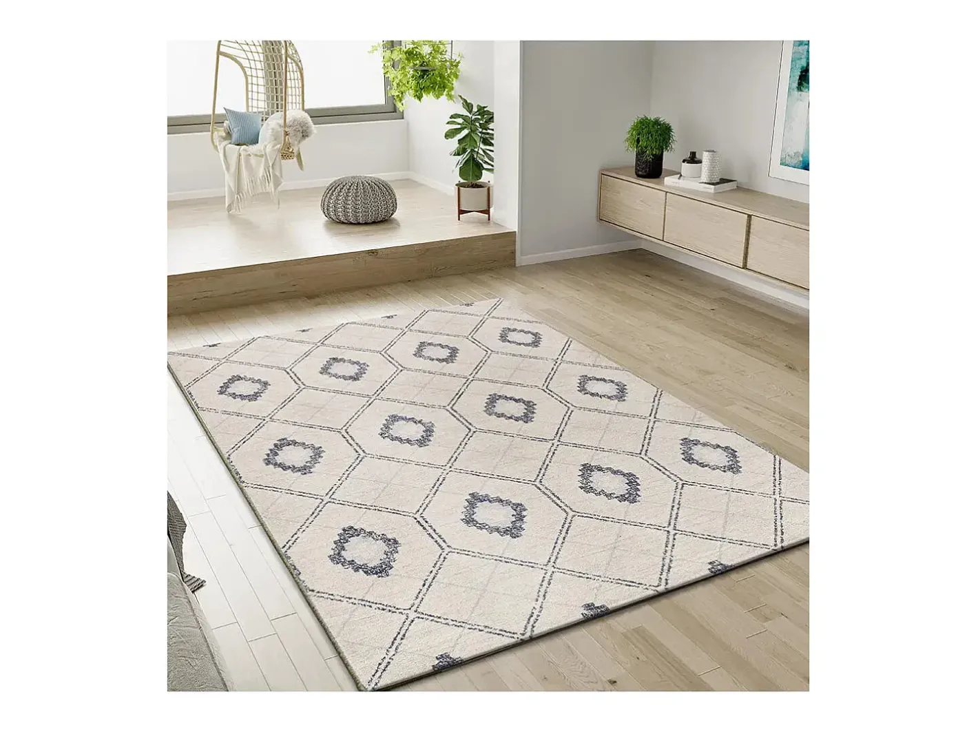 Alfombra De Salón-Alfombra interior - geométrico - / blanco - 133 x 190 cm - SIROCO Azul