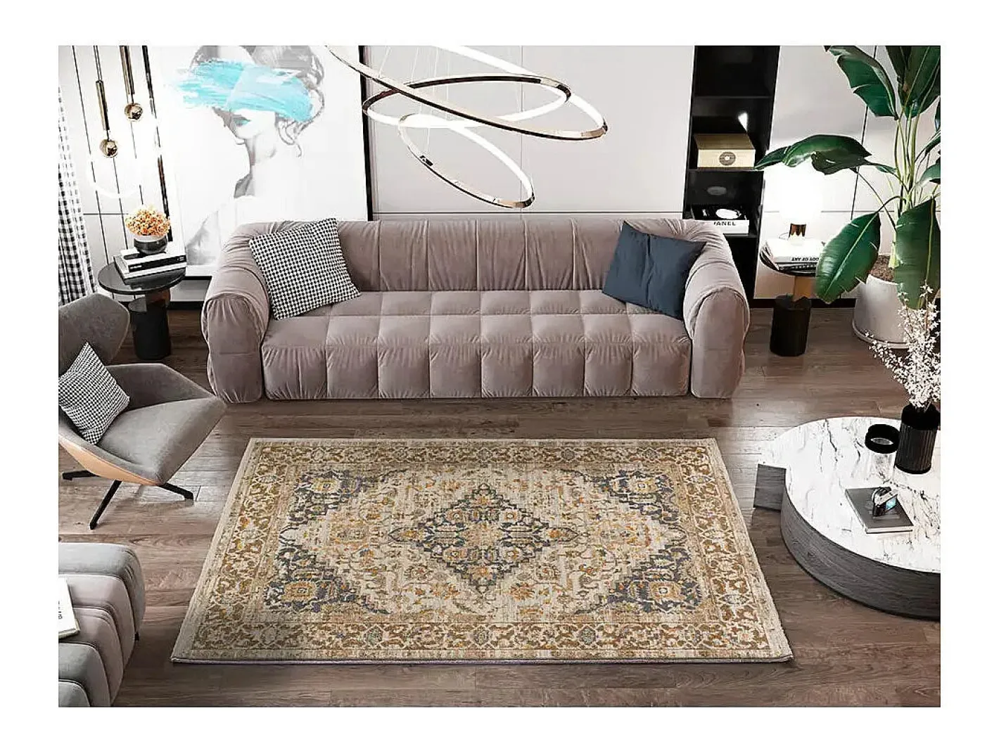 Alfombra De Salón-Alfombra interior - vintage - beige / gris - 160 x 230 cm - DELTA Gris / Beige
