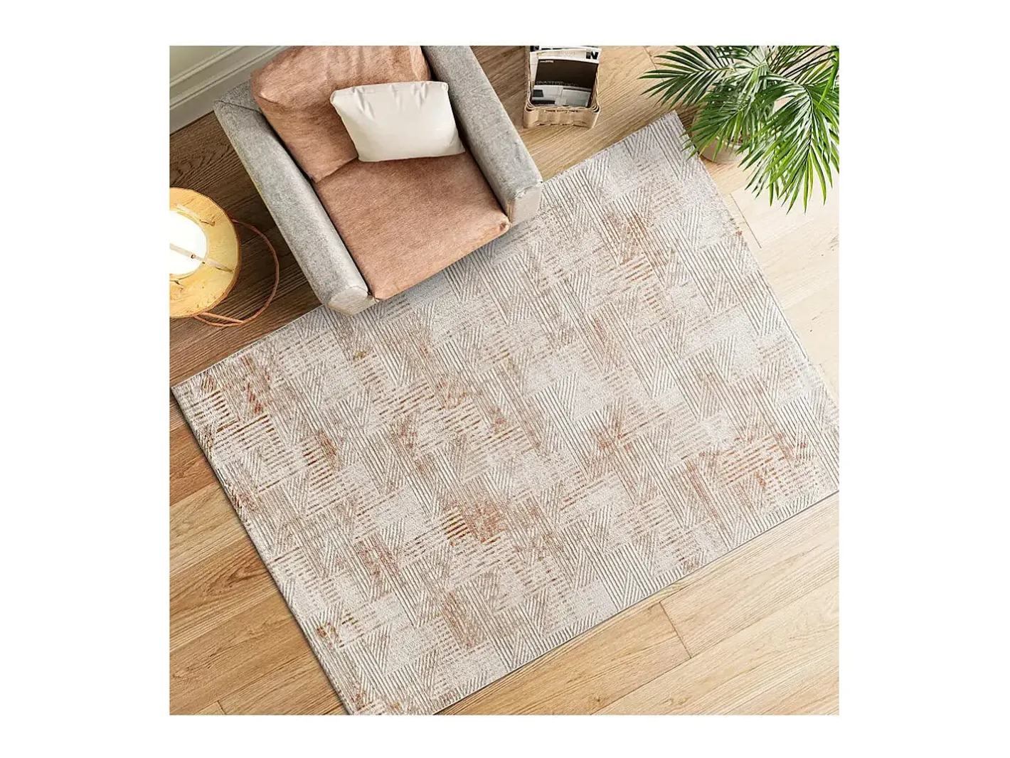 Outlet Alfombra interior - geométrico con relieve - beige / caldera - 192 x 290 cm - KEOPS Beige / Cobrizo