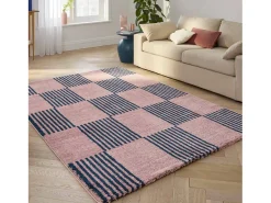 Sweeek Alfombra interior con motivo damero y rosa Azul