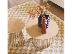 Sweeek Alfombra interior shaggy damero amarillo y crema Mostaza Hot