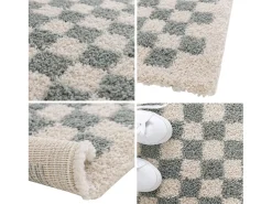 Outlet Sweeek Alfombra interior shaggy damero claro y crema Azul