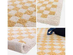 Clearance Sweeek Alfombra interior shaggy damero amarillo y crema Mostaza