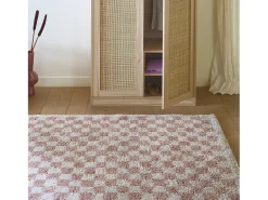 Sweeek Alfombra interior shaggy damero viejo y crema Rosa Outlet