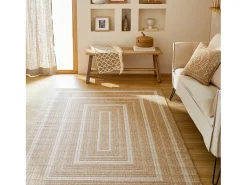 Alfombra De Salón-Alfombra interior/exterior efecto tela de yute con motivos Beige