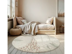 Discount the carpet Alfombra Jungle Kids Habitación Infantil 3D Resistente - - 120 cm Redonda Crema