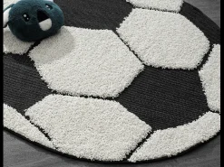 the carpet Alfombra Lou Infantil Fútbol - Negro - 200 cm Redonda Blanco