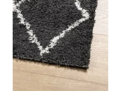 Sale Alfombra moderna de pelo largo en color y crema de 140 x 200 cm Negro